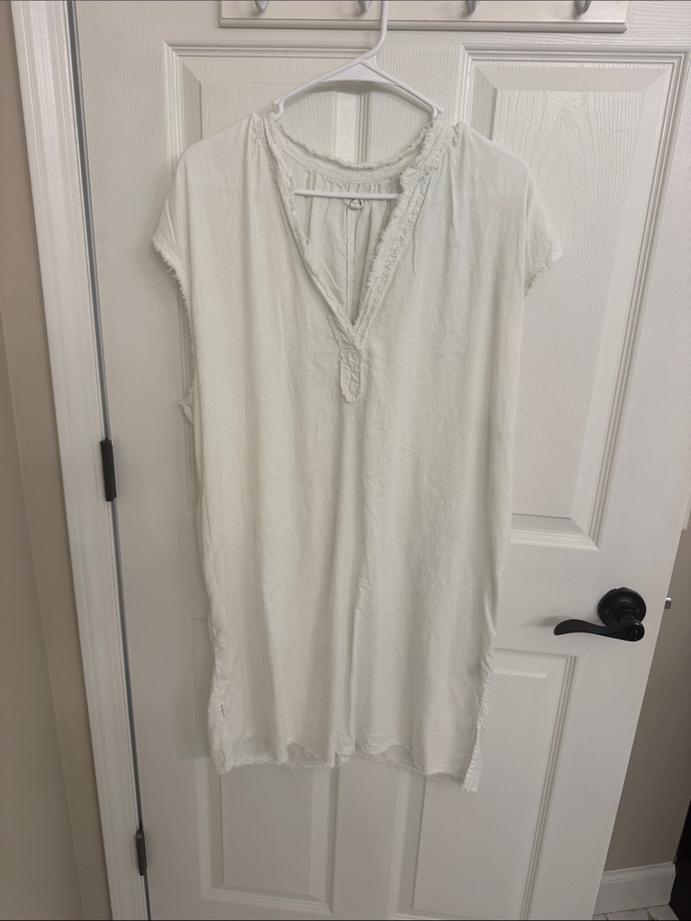 aerie White Fringe V-Neck Tunic